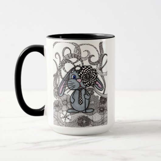 Cute Handgetekende Konijn Zen Doodle Twee-Tons M Mok (Links)