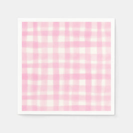 Cute Handgetekende Roze Gingham Meisje Verjaardags Servet