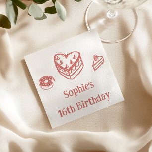 Cute Handgetekende Snoepjes Sweet 16 Verjaardagsfe Servet
