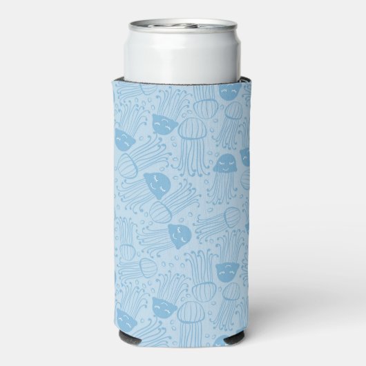 Cute handmade jelly fish pattern blue background seltzer blikjeskoeler (Seltzer Achterkant)