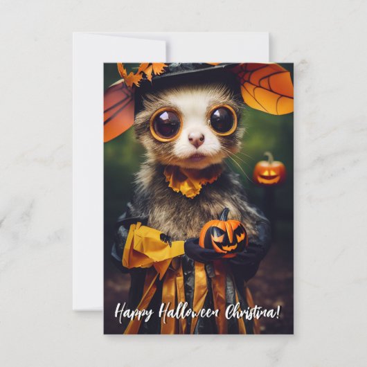 Cute Handmade Style Autumn Pumpkin Halloween Cat Kaart (Voorkant)