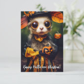 Cute Handmade Style Autumn Pumpkin Halloween Cat Kaart (Staand voorkant)