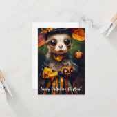 Cute Handmade Style Autumn Pumpkin Halloween Cat Kaart (Voorkant / Achterkant in situ)