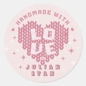 Cute Handmade With Love Crochet Yarn Blush Pink Ronde Sticker (Voorkant)