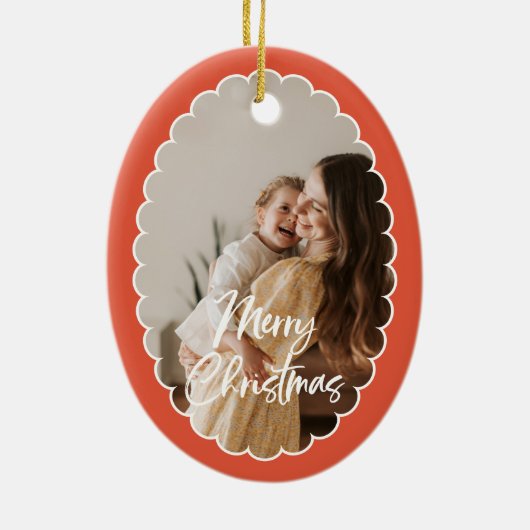 Cute Handwritten Script Merry Christmas 2 Photo Keramisch Ornament (Achterkant)