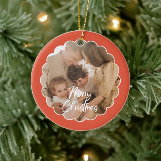 Cute Handwritten Script Merry Christmas Photo Keramisch Ornament (Boom)