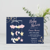 Cute hangende speelgoed sky goudglitter baby showe kaart (Staand voorkant)