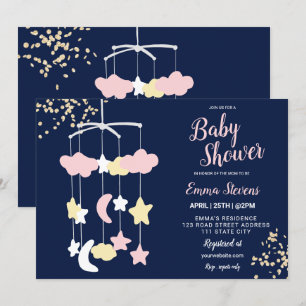 Cute hangende speelgoed sky goudglitter baby showe kaart
