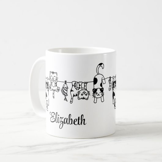 Cute Hanging Kittens Custom Name Koffiemok (Voorkant links)