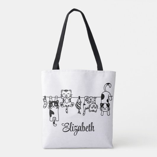 Cute Hanging Kittens Custom Name Tote Bag (Achterkant)