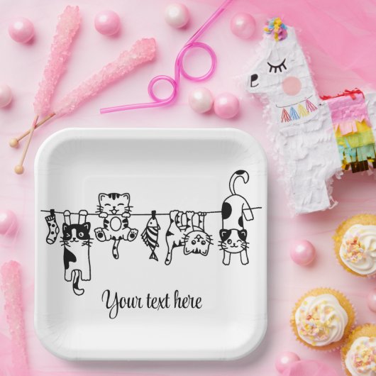 Cute Hanging Kittens Custom Text/Name Papieren Bordje (Feest)