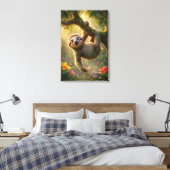 Cute Hanging Sloth 3D Cartoon Jungle Canvas Print (Insitu (Slaapkamer))