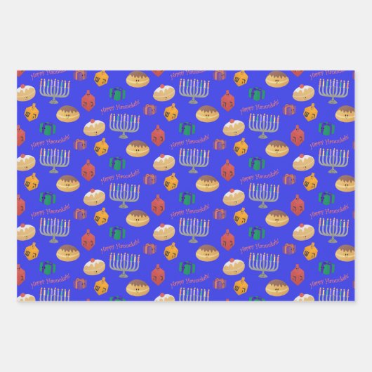 Cute Hannukah patterned Wrapping Paper Sheets (Voorkant)