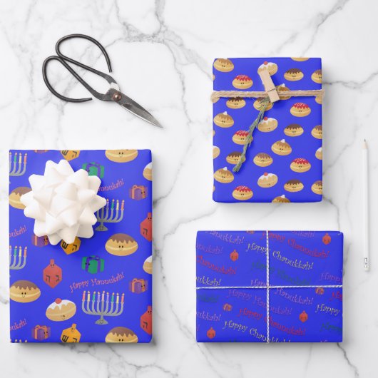 Cute Hannukah patterned Wrapping Paper Sheets (Voorkant)