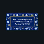 Cute Hanukkah Blue Menorah Dreidel Return Address Etiket<br><div class="desc">Beautiful Hanukkah return address labels in pretty blue with a cool pattern of Judaism star,  dreidel for fun Chanukah games,  and the Jewish menorah for the holiday. Customize these cute labels to match your Hanukah cards.</div>