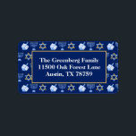 Cute Hanukkah Blue Menorah Dreidel Return Address Etiket<br><div class="desc">Beautiful Hanukkah return address labels in pretty blue with a cool pattern of Judaism star,  dreidel for fun Chanukah games,  and the Jewish menorah for the holiday. Customize these cute labels to match your Hanukah cards.</div>