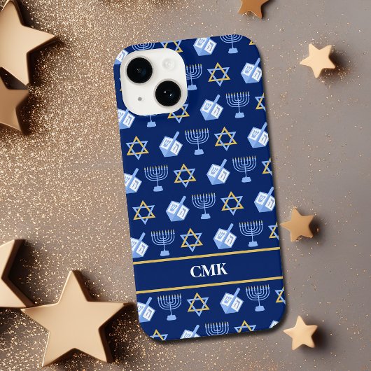 Cute Hanukkah Dreidel Menorah Blue Monogram iPhone Hoesje