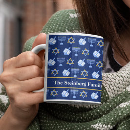 Cute Hanukkah Dreidel Menorah Pattern Custom Koffiemok