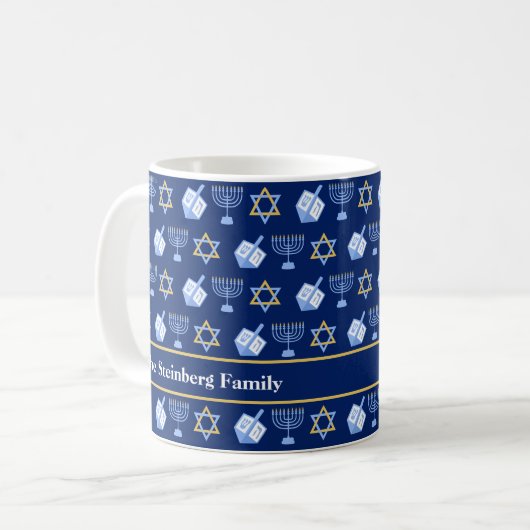 Cute Hanukkah Dreidel Menorah Pattern Custom Koffiemok (Voorkant links)