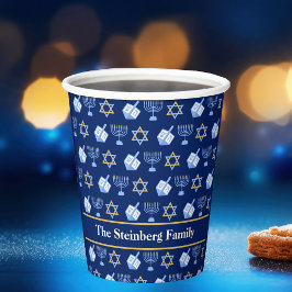 Cute Hanukkah Dreidel Menorah Pattern Custom Party Papieren Bekers