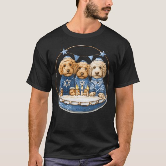 Cute Hanukkah Goldendoodle Dogs Menorah Doodle Can T-shirt (Voorkant)