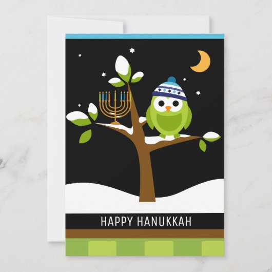 Cute Hanukkah Owl & Menorah Snowy Tree Feestdagenkaart (Voorkant)