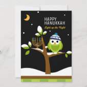 Cute Hanukkah Owl & Menorah Snowy Tree Feestdagenkaart (Voorkant)