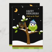 Cute Hanukkah Owl & Menorah Snowy Tree Feestdagenkaart (Voorkant / Achterkant)