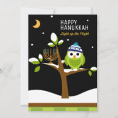Cute Hanukkah Owl & Menorah Snowy Tree Feestdagenkaart (Voorkant)