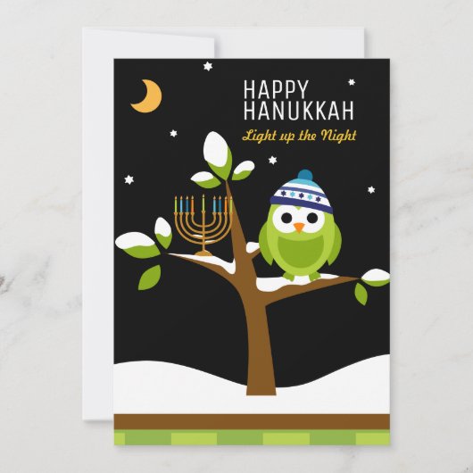 Cute Hanukkah Owl & Menorah Snowy Tree Feestdagenkaart (Voorkant)