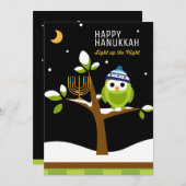 Cute Hanukkah Owl & Menorah Snowy Tree Feestdagenkaart (Voorkant / Achterkant)