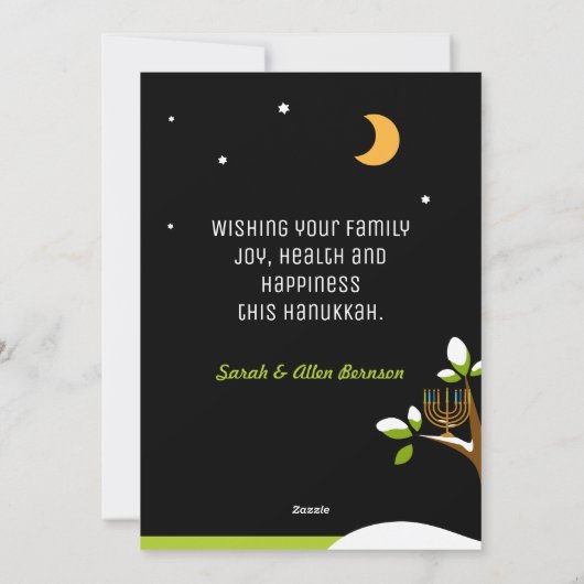 Cute Hanukkah Owl & Menorah Snowy Tree Feestdagenkaart (Achterkant)