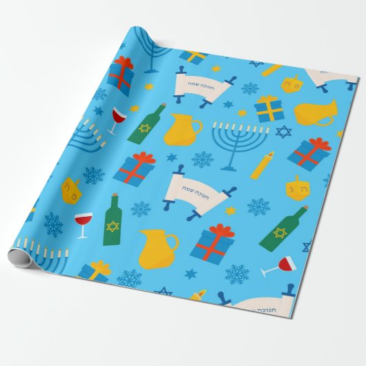 Cute Hanukkah Pattern Wrapping Paper Cadeaupapier (Uitgerold)