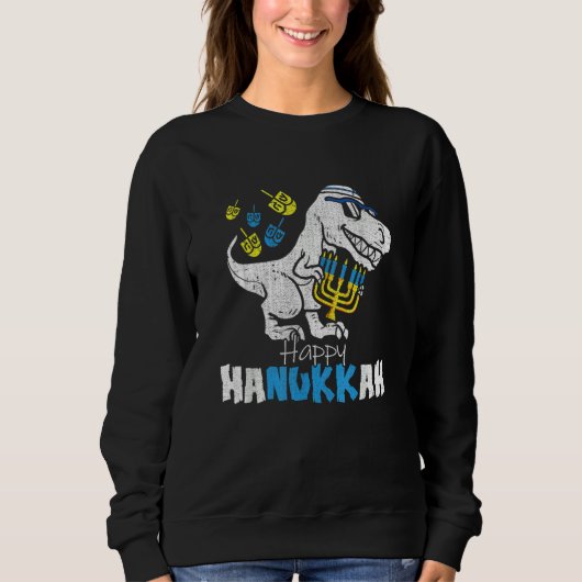 Cute Hanukkah Rex Dinosaur Menorasaurus Chanukah B Trui (Voorkant)