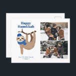 Cute Hanukkah Sloth 2 Foto Collage Feestdagenkaart<br><div class="desc">Cute Hanukkah sloot persoonlijke fotokaarten.</div>