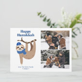Cute Hanukkah Sloth 2 Foto Collage Feestdagenkaart (Staand voorkant)