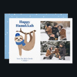 Cute Hanukkah Sloth 2 Foto Collage Feestdagenkaart<br><div class="desc">Cute Hanukkah sloot persoonlijke fotokaarten.</div>