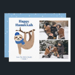 Cute Hanukkah Sloth 2 Foto Collage Feestdagenkaart<br><div class="desc">Cute Hanukkah sloot persoonlijke fotokaarten.</div>