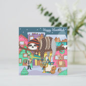Cute Hanukkah Sloth Note Kaart (Staand voorkant)