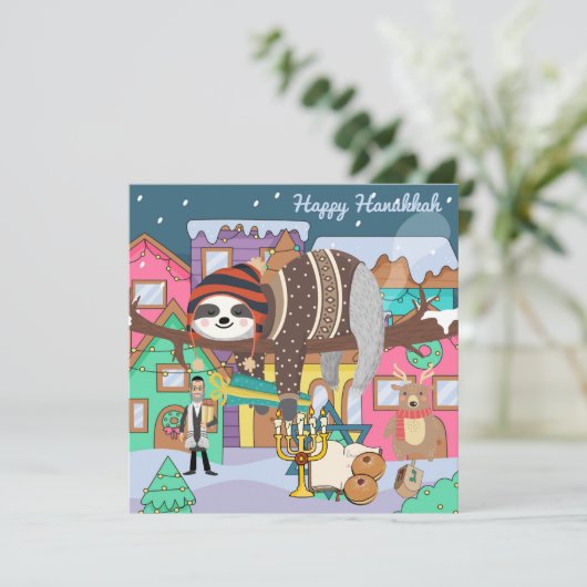 Cute Hanukkah Sloth Note Kaart (Staand voorkant)