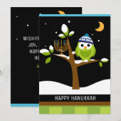 Cute Hanukkah-uil & Menora Besneeuwde Boom Feestdagenkaart (Voorkant / Achterkant)