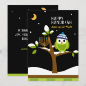 Cute Hanukkah-uil & Menorah Besneeuwde boom Feestdagenkaart (Voorkant / Achterkant)
