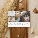 Cute Hanwriting kalligraphy Heart Foto Dank je Bedankkaart<br><div class="desc">Moderne bruiloft bedankt dat je kaart 3 foto's aan de voorkant bevat en handschrift met een hart. Op de rug voeg foto toe en personaliseer uw bericht.</div>