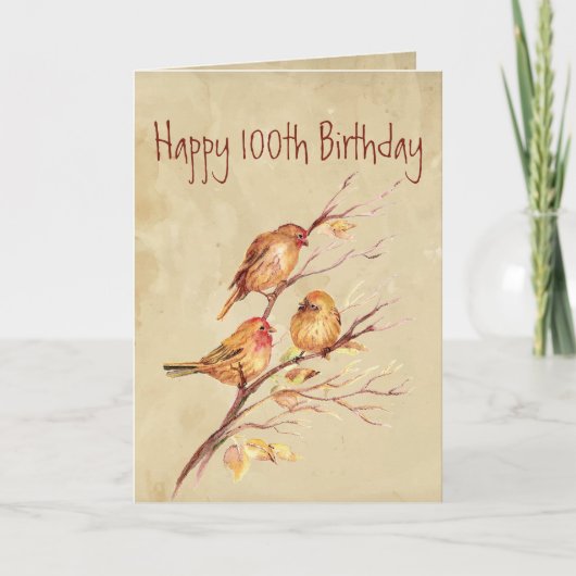 Cute Happy 100th Birthday Song Sparrows Kaart (Voorkant)