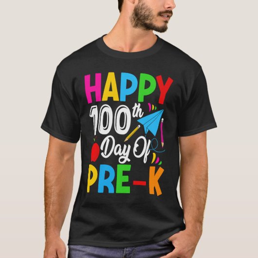 Cute Happy 100th Day of Pre k School For Student o T-shirt (Voorkant)