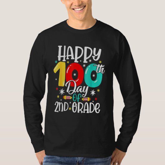 Cute Happy 100th Day Of School Second 2nd Grade Bo T-shirt (Voorkant)