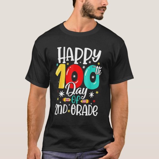 Cute Happy 100th Day Of School Second 2nd Grade Bo T-shirt (Voorkant)
