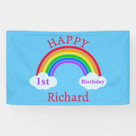Cute Happy 1st Birthday Rainbow Clouds Blue Spandoek