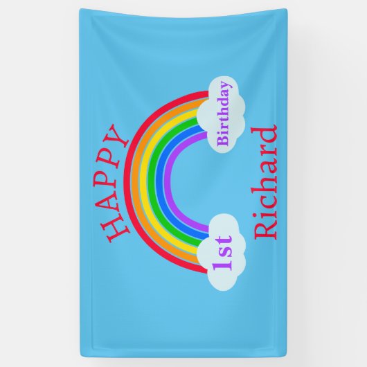 Cute Happy 1st Birthday Rainbow Clouds Blue Spandoek (Verticaal)