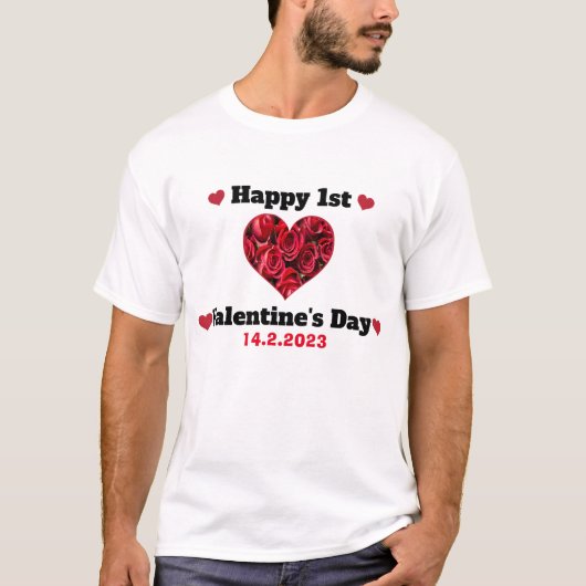 Cute Happy 1st Valentijnsdag Custom Couple T-shirt (Voorkant)